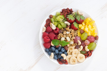 products for a healthy breakfast - berries, fruit and cereal