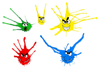 gezeichnete Gesichter auf Aquarell Flecken