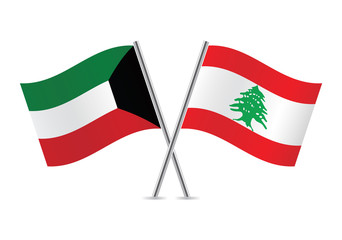 Kuwait and Lebanon flags. Vector illustration.