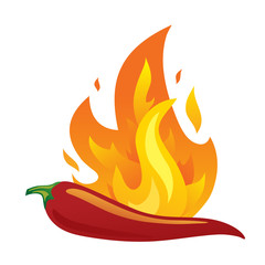 Isolated red hot chilli pepper with fire