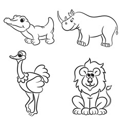 Cute outlined zoo animals collection. Vector illustration.