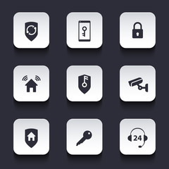 Home security, rounded squre modern icons, vector, eps10