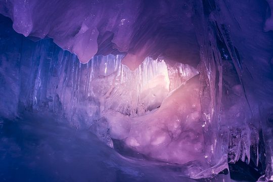 Violet Ice cave in Antarctica