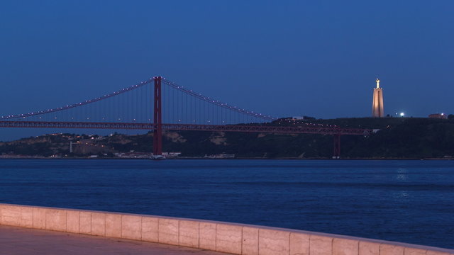 Bridge 25 de Abril on river Tagus at  twilight, Lisbon, Portugal