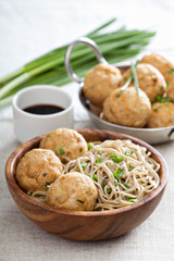Soba noodles with chicken meatballs