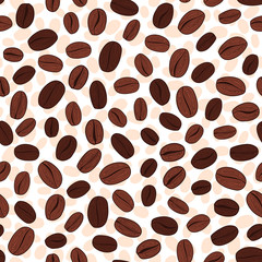 Hand drawn coffee beans pattern. Warm brown colors. Seamless vec