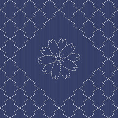 Traditional Japanese Embroidery Ornament with sakura flower. Sas