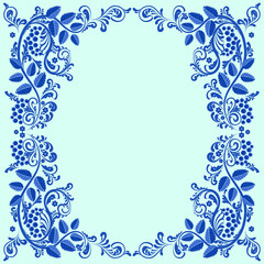 Cute frame, wreath, natural pattern blue tone.