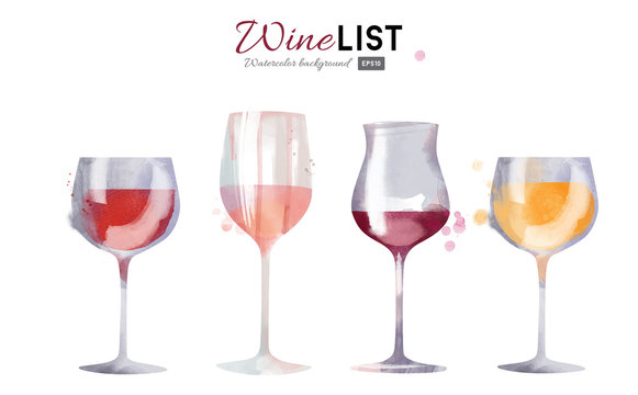 Watercolor vector wine background set
