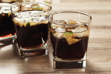 Cocktail with cola and ice
