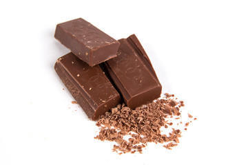 Chocolate pieces isolated on white background