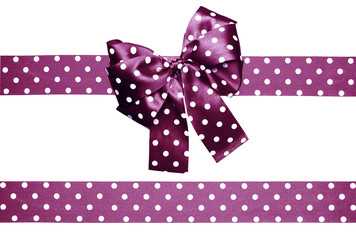 violet bow and ribbon with white polka dots made from silk © soleg