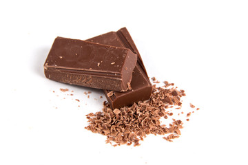 Chocolate pieces isolated on white background
