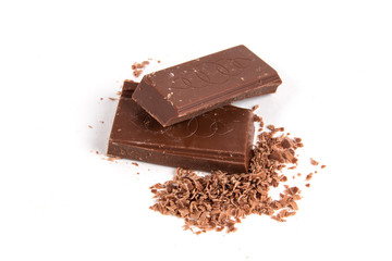 Chocolate pieces isolated on white background