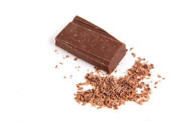 Chocolate pieces isolated on white background
