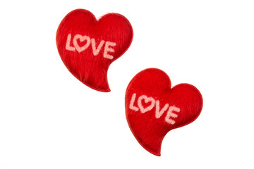 Isolated velvet plush heart on white background