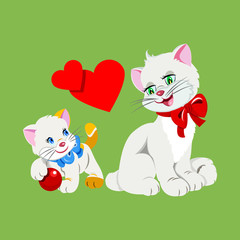 Vector Flat Illustration. Cat and Kitten