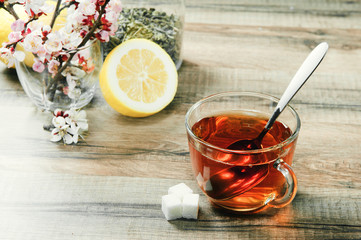 Cup of tea and flowers