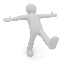 3d man isolated on white. Series: morning exercises - hands in s