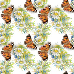 Plakaty  Motyle obraz wzór z kwiatami