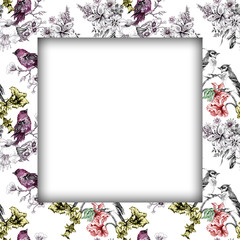 Watercolor flower frame on white background