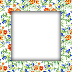 Watercolor flower frame on white background