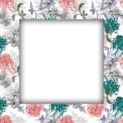 Watercolor flower frame on white background