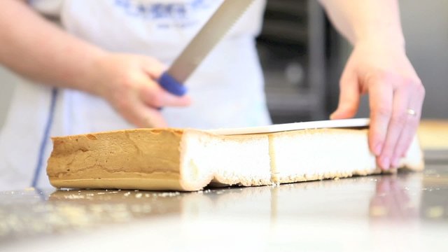pastry chef prepares the sponge cake