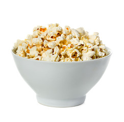 Popcorn isolated n a bowlon a white background