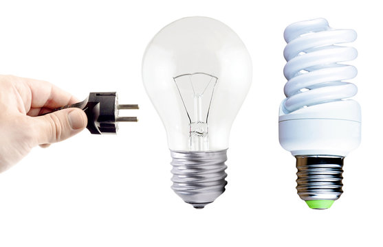 Plug in your hand, incandescent lamp and fluorescent lamp