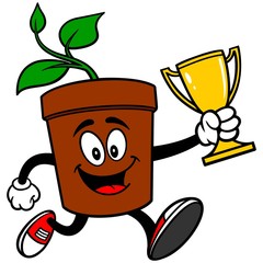 Potted Plant Running with Trophy