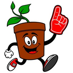 Potted Plant Running with Foam Finger