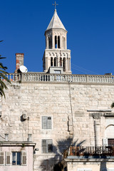 Obraz premium Saint Domnius Tower and Diocletian's Palace wall, in Split.