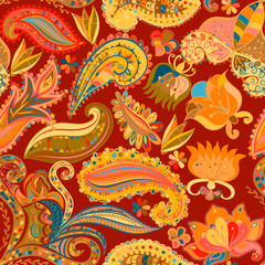 Vintage floral motif ethnic seamless background.