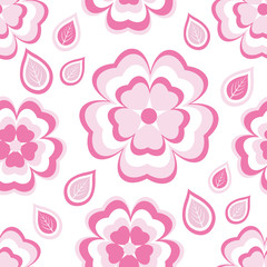 Seamless pattern with pink flowers sakura and leaves