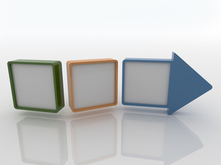 Arrow made with three canvas on a white floor