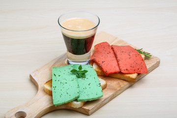 Espresso with cheese sandwiches