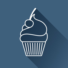 Vector flat cupcake with cherry icon isolated outline. Eps10