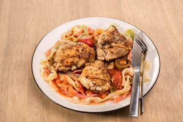 Fettuccine  And Chicken Tomato Dish