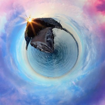 Abstract circular coast panorama in Trieste Italy