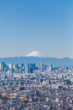 Tokyo city view and Mountain Fuji in winter season