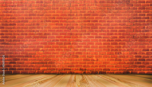 Wood Floor And Red Brick Wall Background Stock Photo And Royalty