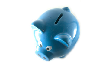 Blue piggy bank, isolated on white