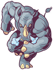 Charging Vector Mascot Cartoon Rhino Front
