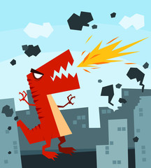 angry giant dinosaur destroy the city