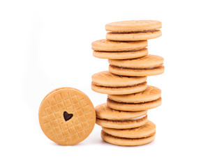 Close up cookie biscuit with filling.