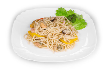 Tasty italian pasta with seafood as haute cuisine.