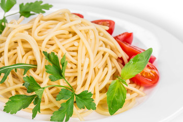 Spaghetti with tomato and basil.