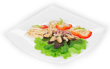 Tasty italian pasta with seafood as haute cuisine.