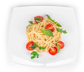 Spaghetti with tomato and basil.